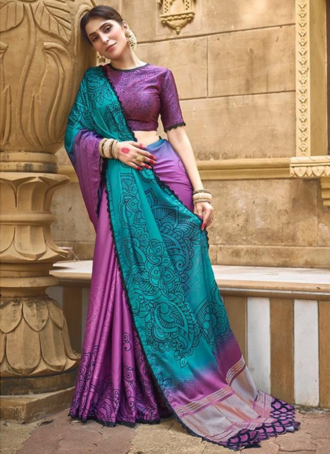 Gaji Silk Purple Festival Wear Handwork Saree